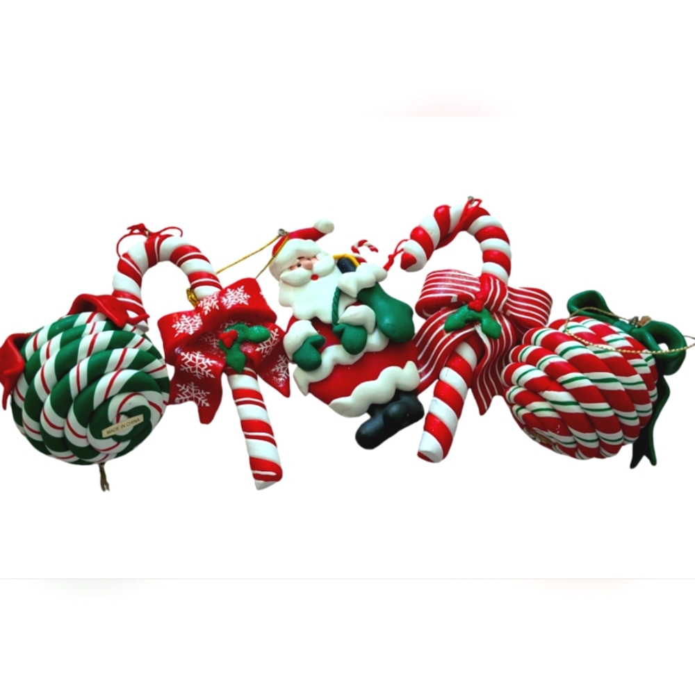 Vintage Polymer Clay Ornaments. set of 5.  EUC